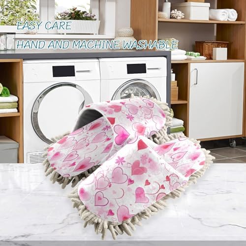 Bulletgxll Valentine Heart Mop Slippers - Washable Cleaning Slippers for Men Women
