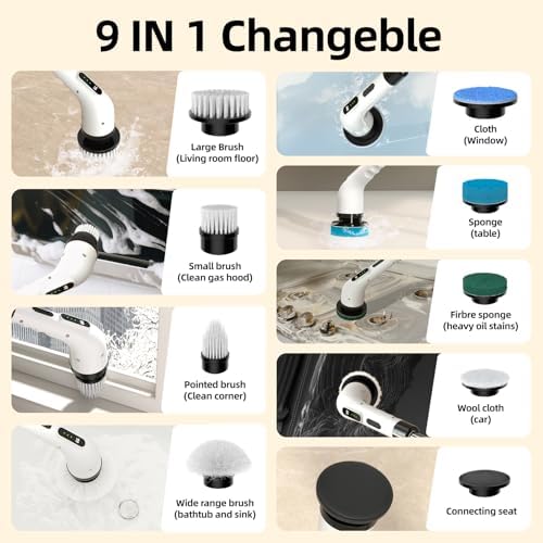 ELEBUILD 9in1 Electric Spin Scrubber with 8 Brush Heads