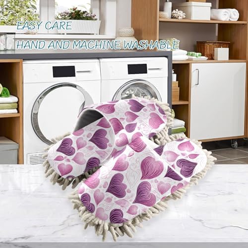 RunningBear Purple Hearts Mopping Slippers for Cleaning