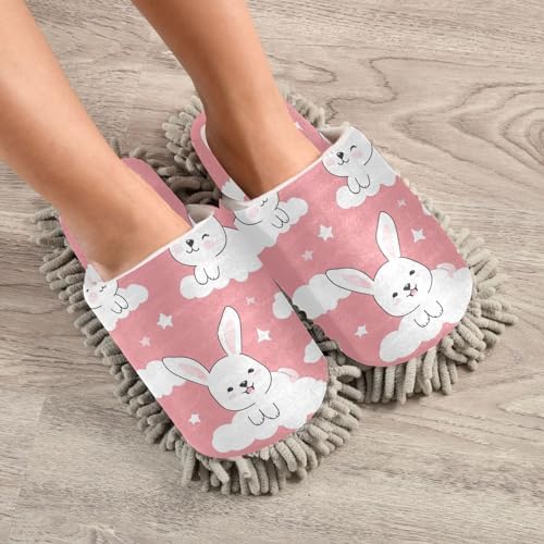 Bulletgxll Cute Rabbits Cleaning Slippers Washable Mop Pad