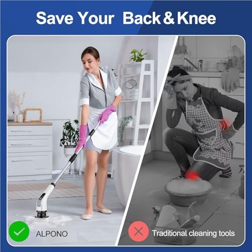 ALPONO Electric Spin Scrubber with 7 Heads and Long Handle