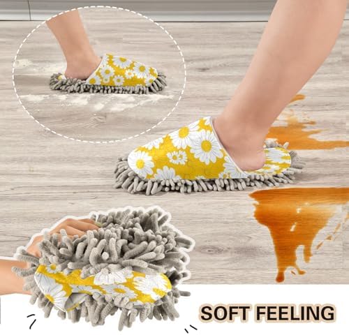 Zhirexin White Daisy Cleaning Slippers Mop Shoes