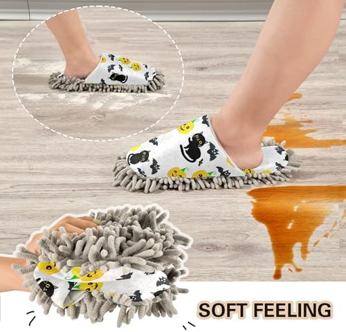 Burbuja Cats Bats Yellow Dust Mop Slippers for Home Cleaning