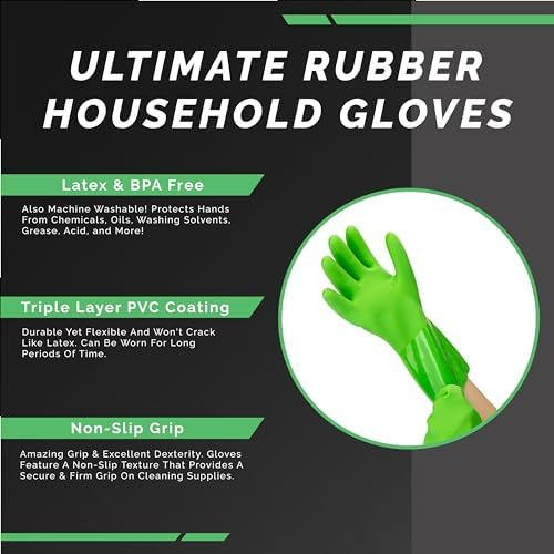 Kitchen Star Ultimate Rubber PVC Gloves with Cotton Lining Green Small