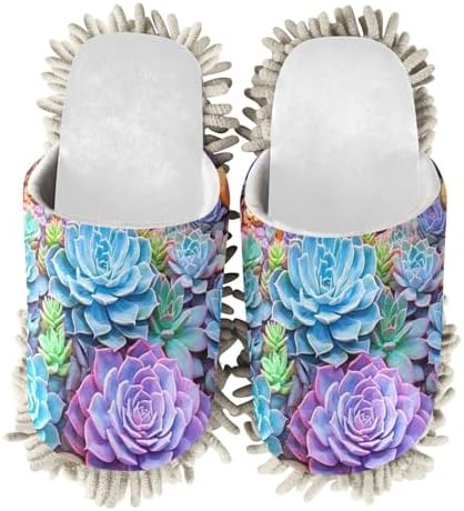 RunningBear White Succulent Flowers Mop Slippers for Home Office