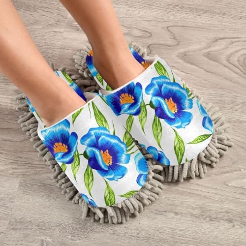 Burbuja Blue Flowers Mop Slippers for Women Men