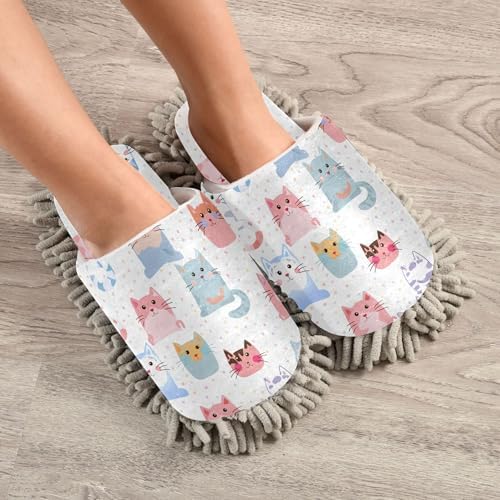 Burbuja Cartoon Cats Mop Slippers for Home Use