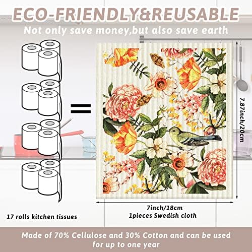 Cunhill 6 Pcs Swedish Flower Dish Cloths Reusable and Washable