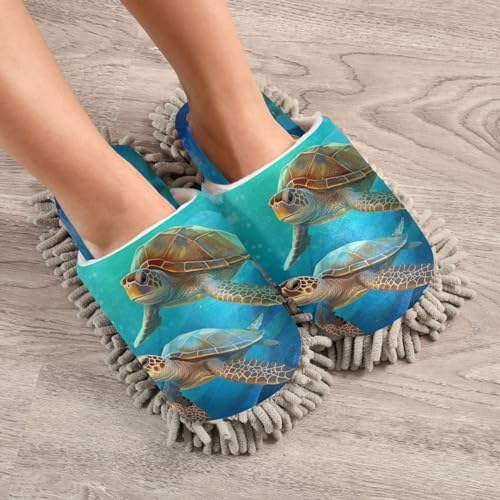 Bulletgxll Sea Turtle Mopping Slippers Microfiber Washable
