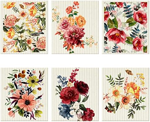 Cunhill 6 Pcs Swedish Flower Dish Cloths Reusable and Washable