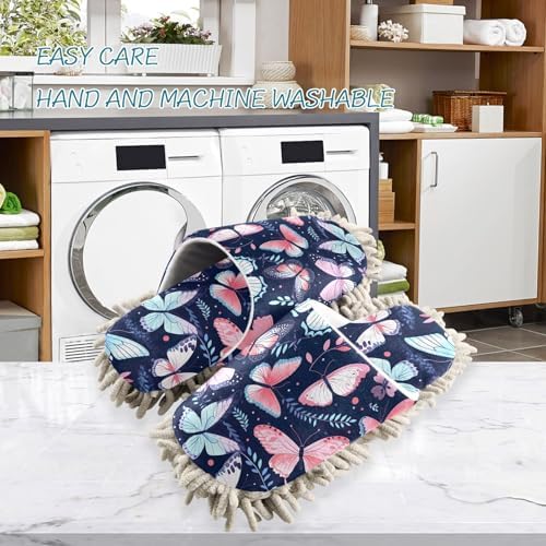 RunningBear Pink Butterflies Mop Slippers for Women