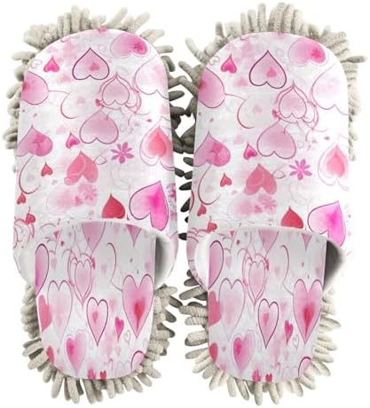 Bulletgxll Valentine Heart Mop Slippers - Washable Cleaning Slippers for Men Women