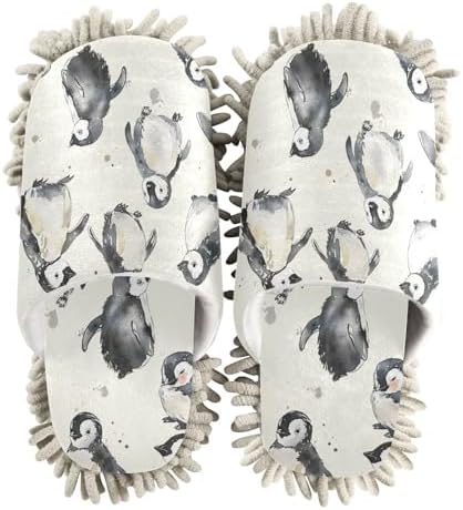 White Cute Penguins Mop Slippers for Home Cleaning