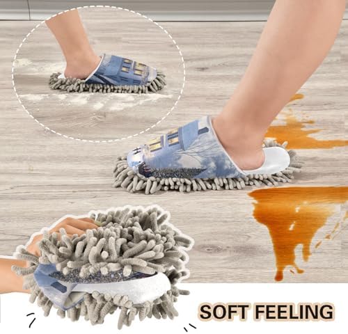 White Christmas House Mop Slippers for Home Office Cleaning