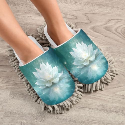 RunningBear White Flowers Lotus Mop Slippers for Home Floor Cleaning