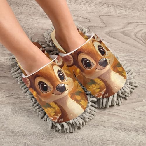 Microfiber Cleaning Slippers with Cartoon Deer Design