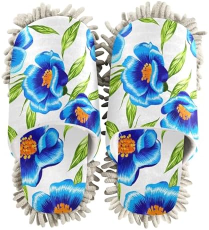 Burbuja Blue Flowers Mop Slippers for Women Men