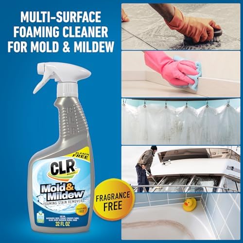 CLR Mold Mildew Stain Remover 32 Oz Spray Pack of 2 with Brush