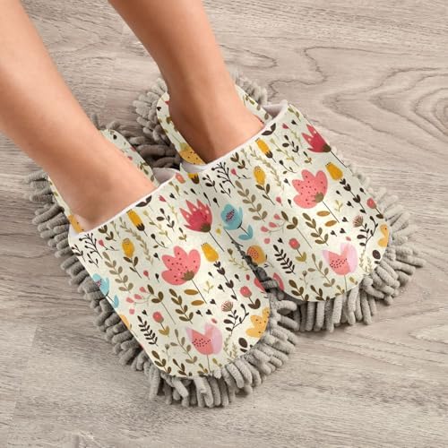 RunningBear Cute Floral Mop Slippers for Women Kitchen Cleaning