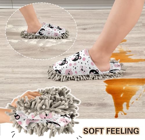 Bulletgxll Panda Faces Microfiber Cleaning Slippers - L