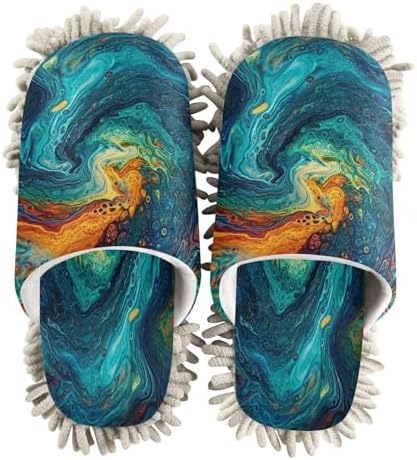 Zhirexin Blue Green Microfiber Cleaning Slippers