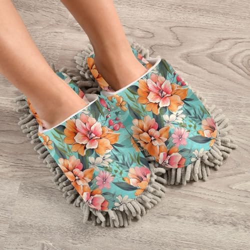 RunningBear Hibiscus Mop Slippers with Chenille Sole