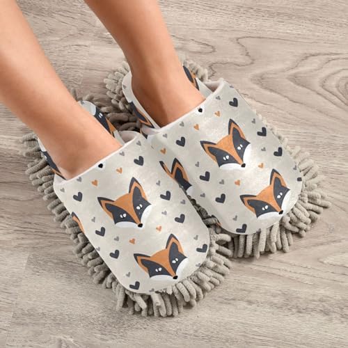 Bulletgxll Fox Pattern with Hearts Cleaning Slippers