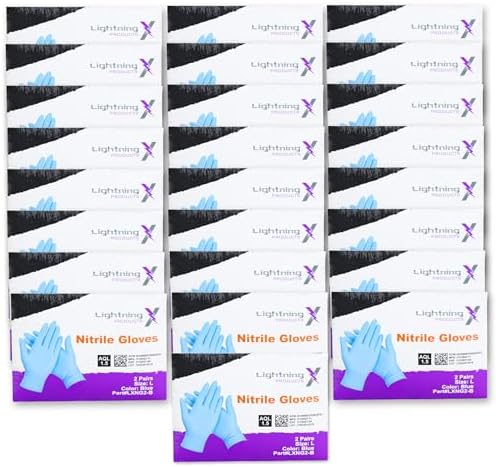 Lightning X Blue Nitrile Gloves Large 100 Gloves 50 Pairs 25 Carded Packs