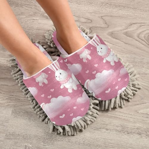 Bulletgxll Cute Rabbits Cleaning Slippers Mop Washable