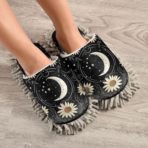 Bulletgxll White Sun Flower Mopping Slippers - Washable Comfortable