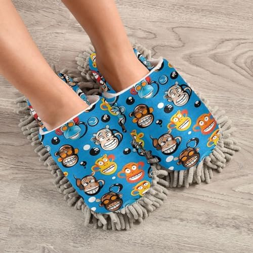 Bulletgxll Blue Monkeys Mop Slippers - Washable Comfortable Cleaning Slippers for Home