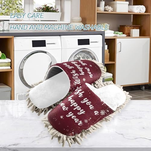 RunningBear White Red Christmas Mop Slippers for Home