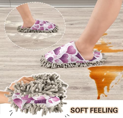 RunningBear Purple Hearts Mopping Slippers for Cleaning