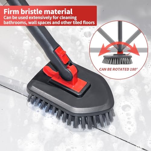 Hohoky Tile Tub Scrubber Brush No Scratch with 4 Heads 51 Handle