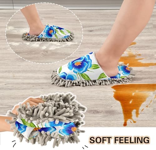 Burbuja Blue Flowers Mop Slippers for Women Men