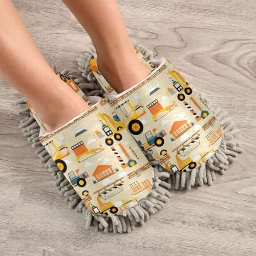 Bulletgxll Construction Vehicle Mop Slippers - Washable Comfortable Multi-Surface