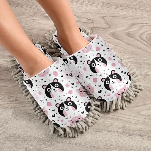 Bulletgxll Panda Faces Microfiber Cleaning Slippers - L