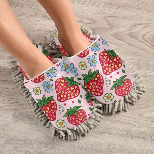 Zhirexin Cartoon Strawberry Cleaning Slippers Mop Shoes