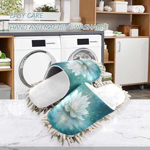 RunningBear White Flowers Lotus Mop Slippers for Home Floor Cleaning