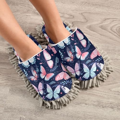 RunningBear Pink Butterflies Mop Slippers for Women