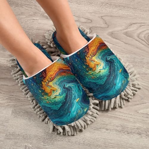 Zhirexin Blue Green Microfiber Cleaning Slippers