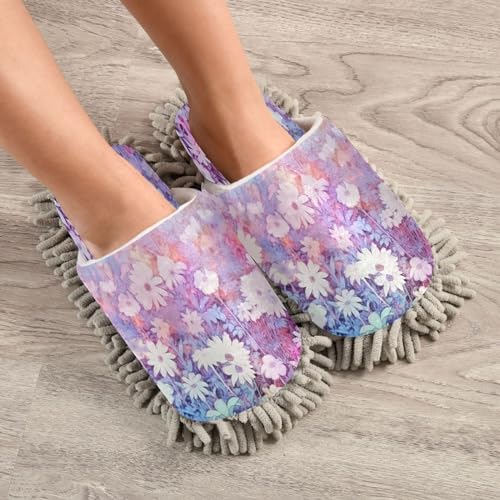Pink Floral Microfiber Cleaning Slippers - M