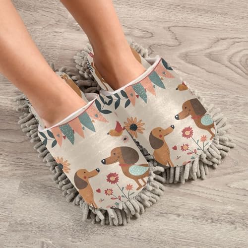 Cute Couple Dogs Cleaning Slippers Mop Shoes