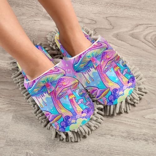Colorful Mushrooms Microfiber Cleaning Slippers - L