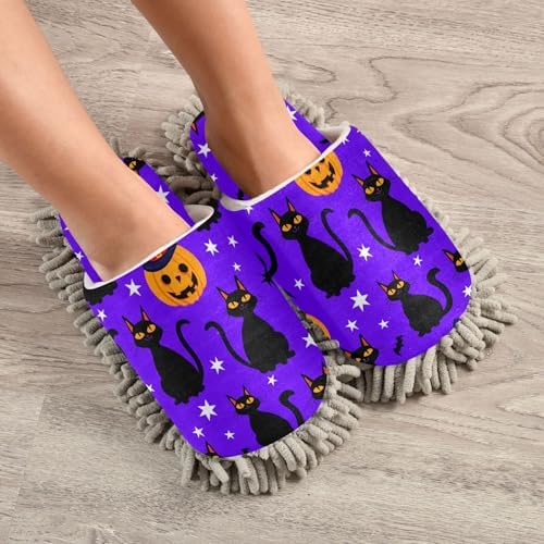 Burbuja Pumpkins Black Cats Mop Slippers for Home Kitchen