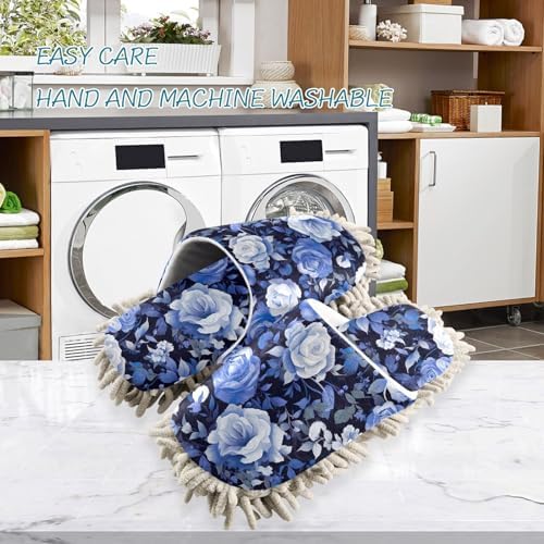 RunningBear Blue Floral Mop Slippers for Home Office