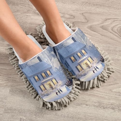 White Christmas House Mop Slippers for Home Office Cleaning