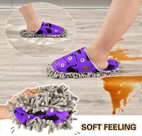 Burbuja Cats Witch Hats Microfiber Cleaning Slippers for Home Kitchen