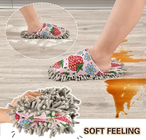 Zhirexin Cartoon Strawberry Cleaning Slippers Mop Shoes