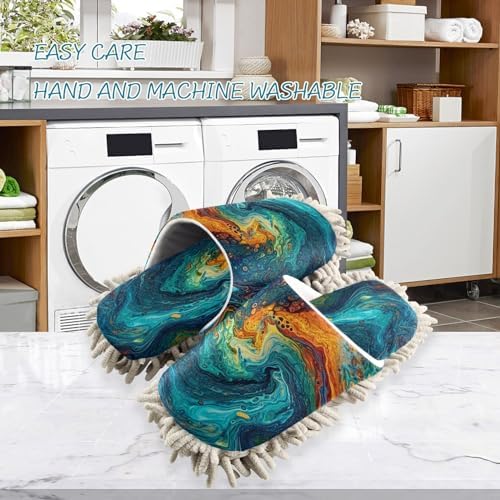 Zhirexin Blue Green Microfiber Cleaning Slippers